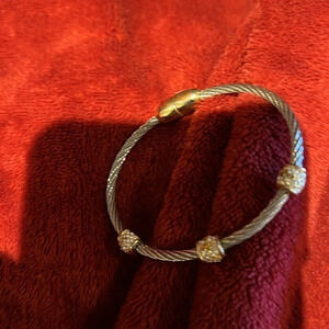 Vintage Classic Twisted Cable Bracelet Two Tone Silver Gold tone bling  barrel